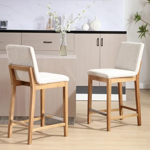 Vista 16 de Kmax Juego de 2 taburetes de bar de 26 pulgadas de altura de mostrador, taburetes tapizados para encimera de cocina con soporte trasero, taburetes