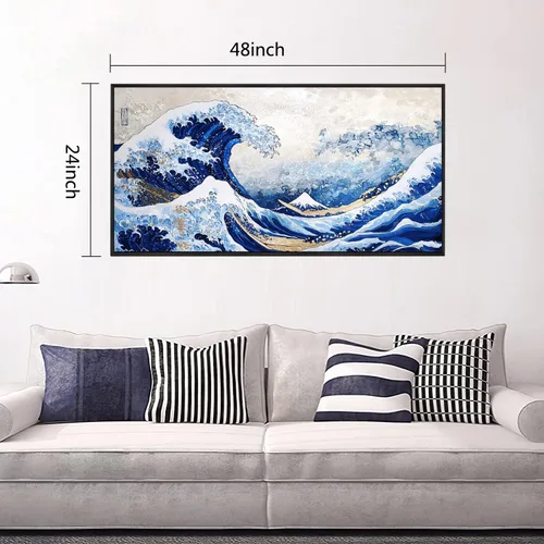 Vista 3 de The Mode Art The Great Wave Off Kanagawa - Lienzo enmarcado para pared, cuadros abstractos de paisaje marino, arte japonés moderno para decoración