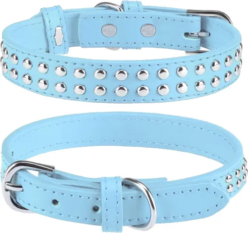 Vista 18 de BINGPET Collar de cuero para perro, cuello con tachuelas, cuello ajustable