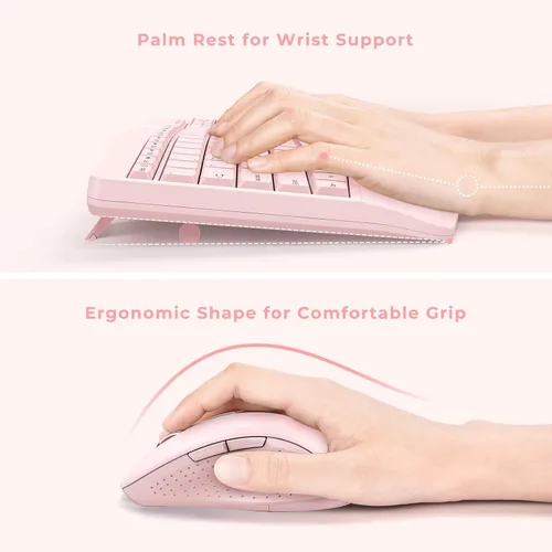 Vista 2 de Teclado y mouse inalámbricos, teclado ergonómico de tamaño completo con reposamuñecas de palma, mouse ergonómico inalámbrico para computadoras