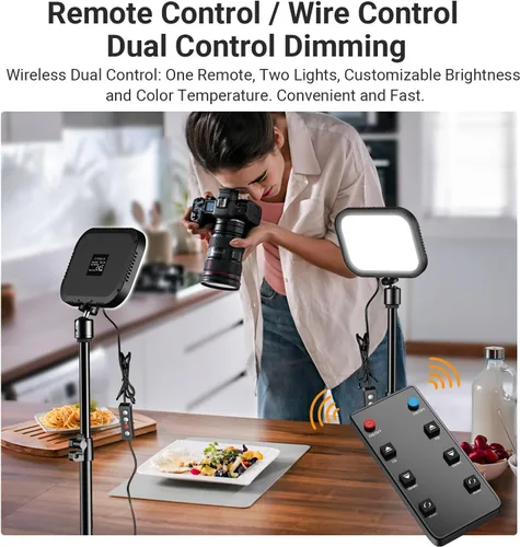 Vista 5 de APEXEL Kit de iluminación de video fotográfico, luces LED regulables de 5600 K USB para grabación de video con soporte de trípode ajustable