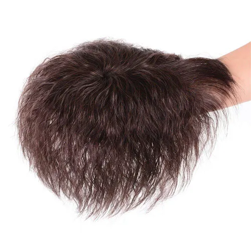 Vista 5 de Peluca de repuesto de cabello humano natural rizado con clip para mujer, color negro, 2.8 x 3.9 in