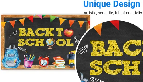 Vista 3 de Funnytree Telón de fondo para fotografía de regreso a clases, pizarra para niños, pancarta de fiesta escolar, autobús escolar, lápiz de tiza