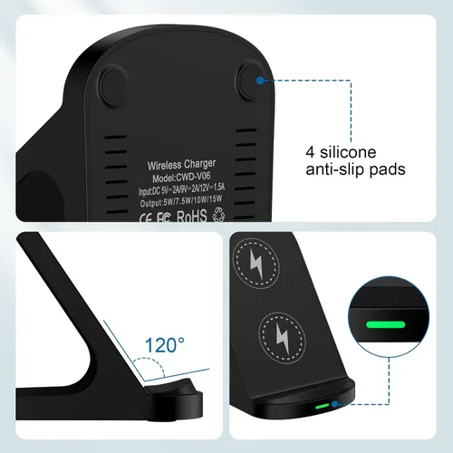 Vista 6 de Soporte de carga rápida del cargador inalámbrico Samsung de 15W para Galaxy S26 Ultra S26+ Desk Wireless Android Phone Charger Charging Station