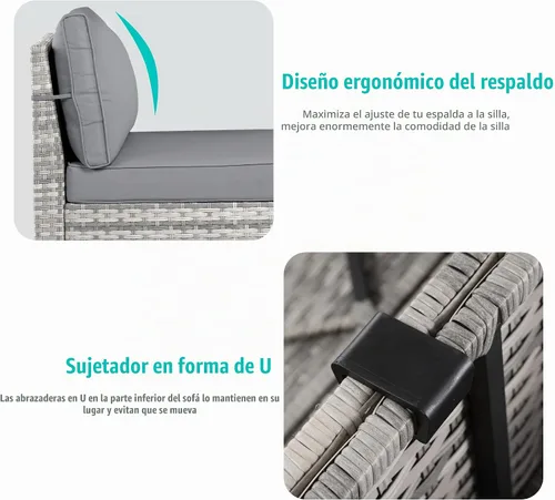 Vista 6 de Muebles de patio al aire libre conjunto PE mimbre ratán al aire libre sofá seccional Gris
