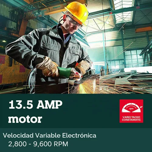Vista 6 de Metabo WEV15-125 HT Amoladora angular, con traba, de 13.5 amperes, con 2800 a 9600 revoluciones por minuto, con elementos electrónicos y alto par