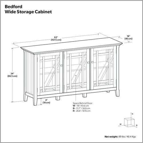 Vista 3 de SIMPLIHOME Bedford - Aparador de madera maciza de 62 pulgadas de ancho en marrón moreno Aparador de buffet de transición con puertas de vidrio