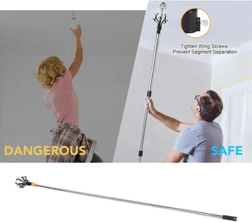 Vista 4 de Gugxiom Cambiador de bombilla extensible, poste telescópico con bloqueo abatible y conector universal para luces de techo alto, empotradas e