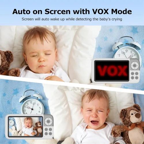 Vista 16 de Monitor de bebé de video de 5 pulgadas con cámara y audio, duración de la batería de 36 horas, cámara HD, zoom panorámico, inclinación 3X, monitor