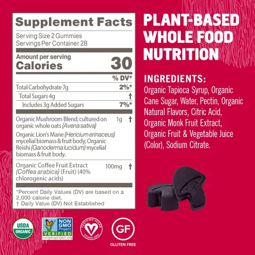 Vista 5 de OM MUSHROOM SUPERFOOD Gomitas Brain Fuel+ - Melena de león orgánica cultivada en Estados Unidos - Apoya la memoria, el enfoque y la función