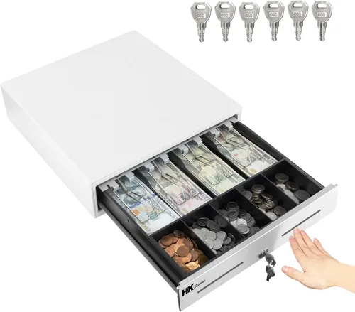 Vista 9 de HK SYSTEMS Cajón manual resistente de 13 pulgadas con 4 billes/5 monedas, hasta extraíble, dos ranuras mediales, color negro