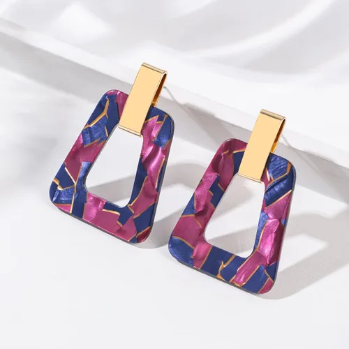 Vista 10 de Aretes geométricos acrílicos – Aretes colgantes ligeros de resina moteada para fiestas o vacaciones
