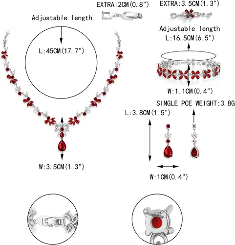 Vista 6 de EVER FAITH Juego de joyas nupciales para novia, dama de honor, lágrima de hoja de flor, circonita cúbica, collar y aretes colgantes, conjunto