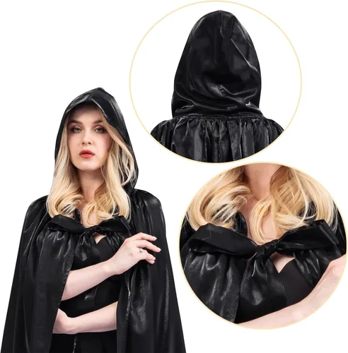 Vista 5 de Capa con capucha, disfraz de cosplay para adultos, vampiro medieval steampunk de Halloween, capa de novia, poncho de longitud completa