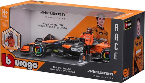 Vista 8 de Bburago 1:24 2024 Carrera McLaren MCL38 con figura, Piastri #81