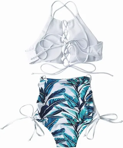 Vista 5 de Bikini africano sin espalda para mujer, traje de baño tankini de cintura alta, traje de baño con correa