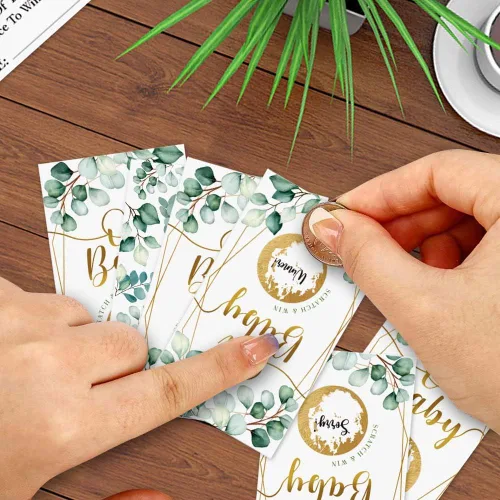 Vista 3 de Juego de rascar para baby shower, Oh Baby Eucalyptus Neutral Boy Girl Lucky Draw Card para actividades de fiesta, decoraciones y suministros Juego