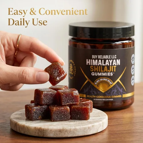 Vista 3 de Gomitas orgánicas Shilajit Sin azúcar de caña, endulzadas con miel orgánica Ácido fúlvico natural y húmico Veganas, probadas en laboratorio