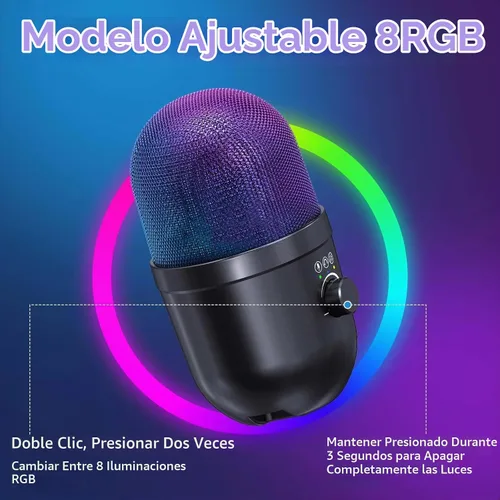 Vista 8 de Micrófono USB para PC – Micrófono para juegos de computadora con iluminación RGB para PS 4 y 5, mezcla de audio dual, silencio, salida