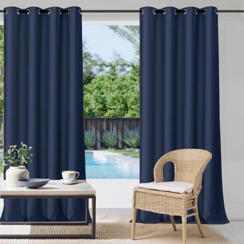 Vista 24 de StangH Cortinas para exteriores beige impermeables, tela gruesa, bloqueo de luz, cortinas opacas para patio con ojales en la parte superior