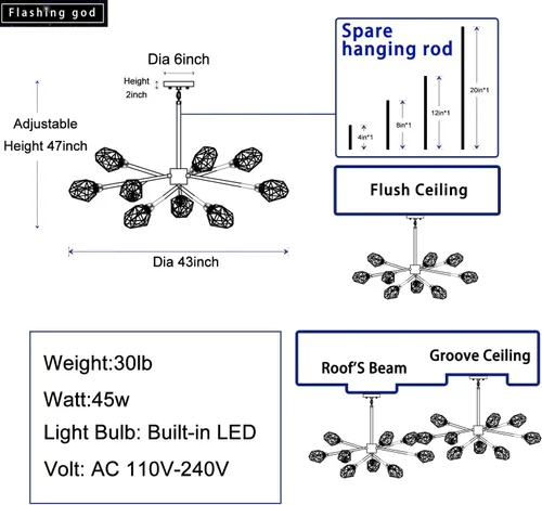 Vista 2 de Flashing God Candelabros Sputnik - Moderno cristal, lámpara de araña dorada de 9 luces para comedor, accesorios de iluminación de cocina Dorado