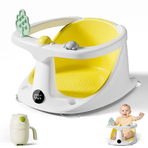 Vista 9 de Asiento de baño para bebés de 6 meses en adelante, asientos de bañera para bebés sentados con taza de enjuague, antideslizante, cómodo, esenciales