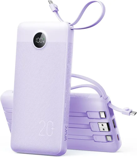 Vista 9 de VRURC Cargador portátil 4-Cables integrados 20000mAh Banco de energía de Negro
