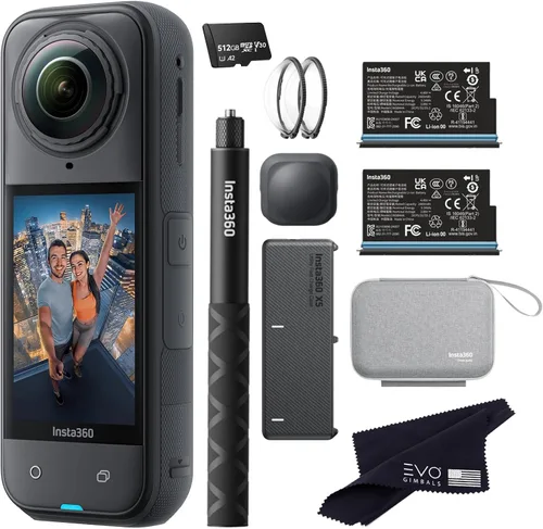 Vista 12 de Insta360 X5 Paquete Esencial - Cámara de acción 360 impermeable de 8K El paquete incluye palo para selfies, batería extra, estuche de carga