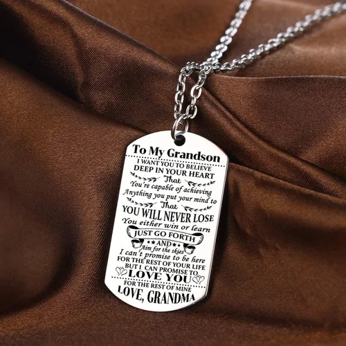 Vista 3 de YEEQIN Collar para nieto, etiqueta de perro para nieto, regalo inspirador de abuela, abuela a nieto, regalos de cumpleaños y graduación, Metal