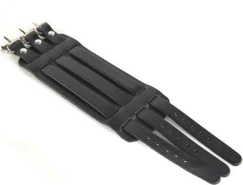 Vista 8 de HZMAN Brazalete ancho de cuero para hombre con triple correa de guantelete con hebilla de sujeción