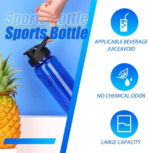 Vista 3 de Mimorou 12 botellas de agua de plástico a granel de 17 onzas, botellas deportivas reutilizables portátiles, paquete con asa para niños, adultos, Azul