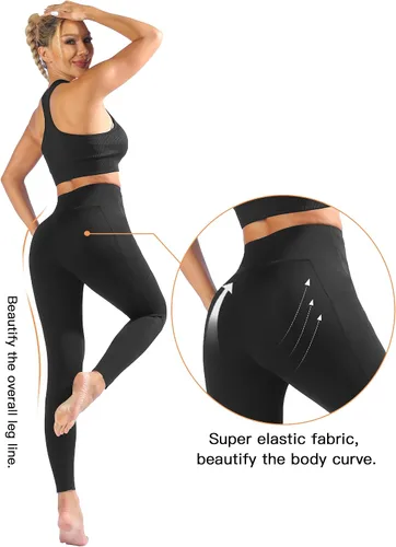 Vista 3 de Leggings con bolsillos para mujer, control de abdomen, cintura alta, compresión sin costuras frontales, pantalones de yoga moldeadores de cuerpo