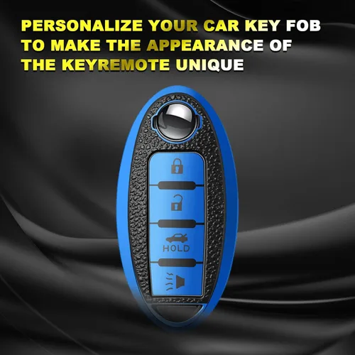 Vista 2 de Xotic Tech - Funda de piel granulada de poliuretano termoplástico azul con llavero compatible con Nissan Altima Maxima, Murano, Sentra Versa Leaf