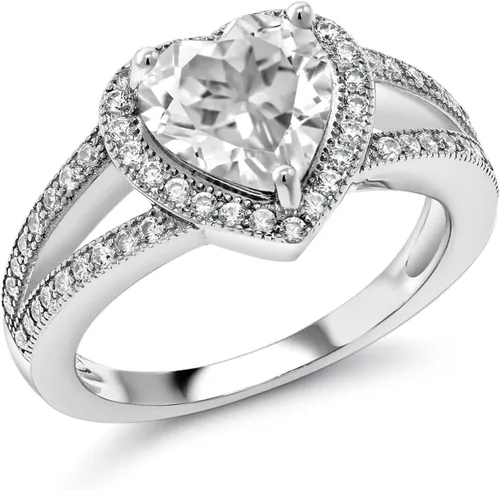 Vista 11 de Gem Stone King Anillo de halo de moissanita blanca y piedra natal de corazón de 0.315 in para mujer, plata de ley 925, joyería para aniversario