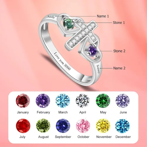 Vista 4 de BAUMA AUTO Anillo personalizado para madres con piedras natales de imitación de 12345678 para abuela, madre, anillos de aniversario significativos