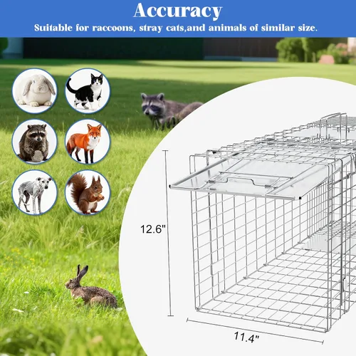 Vista 6 de Trampa para animales vivos, jaula plegable resistente para gatos, ardillas, zorrillos, mapaches, zorros, zorros, captura y liberación de zorros