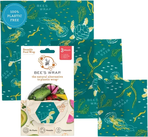 Vista 12 de Bee's Wrap, paquete variado de 3 envoltorios ecológicos y reutilizables para transportar comida Paquete de 3 panales