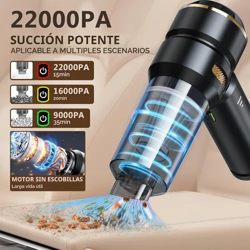 Vista 2 de Aspiradora de coche inalámbrica, 22000Pa Power Succión Mini Aspiradora