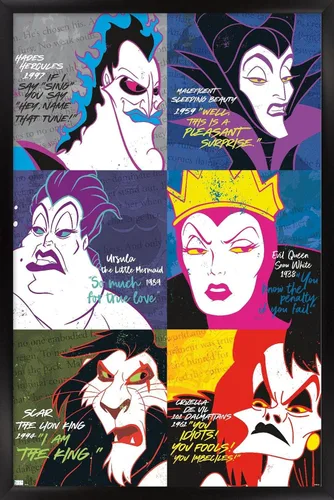 Vista 9 de Trends International Póster de pared con cuadrícula de villanos de Disney, 14.725 x 22.375 pulgadas, versión enmarcada de madera de granero