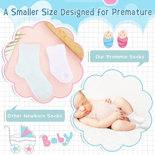 Vista 2 de Janmercy 20 Pair Preemie Socks Baby Boy Girls Newborn Premature Terry Cotton Socks for Unisex Baby