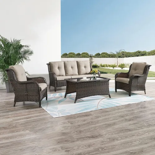 Vista 61 de HUMMUH Juego de 2 sillas de mimbre para patio, sillas de comedor de ratán de polietileno para exteriores, con cojines de asiento de 4 pulgadas