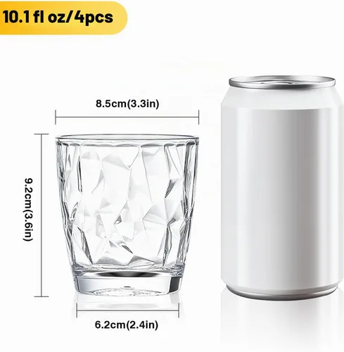 Vista 2 de Juego de 4 vasos de plástico transparente irrompibles de 10 onzas, vasos de vino de jugo reutilizables de acrílico, aptos para lavavajillas, vasos