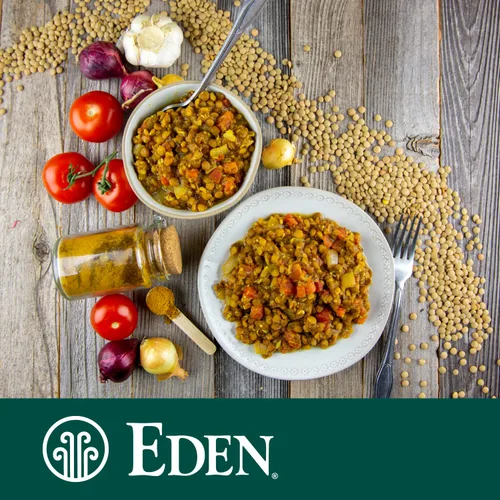 Vista 4 de Eden Lentejas verdes orgánicas con cebolla y hoja de laurel, lata de 15 onzas (paquete de 12), sin OMG, veganas, kosher, cultivadas en Estados