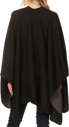Vista 4 de Sakkas Mari - Poncho grande reversible para mujer, chal envolvente Negro
