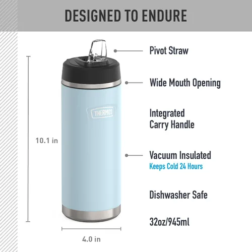 Vista 2 de THERMOS ICON SERIES, botella de agua de acero inoxidable con tapa de pajilla, 32 onzas, Glacier