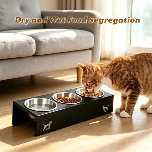 Vista 8 de Cuencos elevados para gatos con base antideslizante, platos elevados para gatos con soporte integrado inclinado a 15° antivómito, incluye 3 cuencos