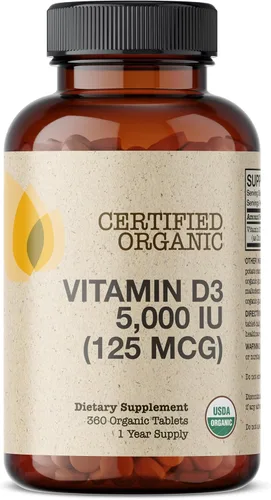Vista 3 de Futurebiotics Vitamina D3 5,000 UI (125 MCG), Suplemento orgánico de vitamina D certificado por USDA, 360 tabletas