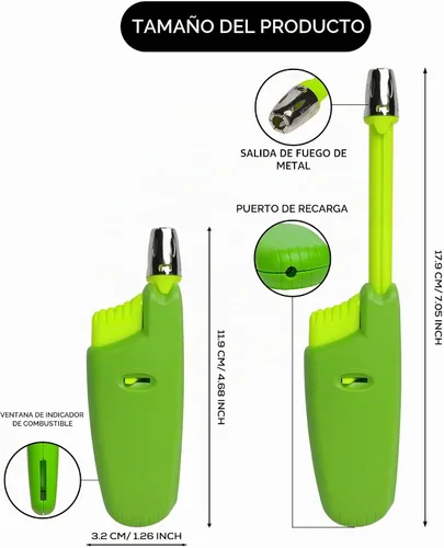 Vista 2 de Encendedor de velas de cuello largo ajustables, encendedor de gas butano, encendedor de plástico recargable, encendedor de cocina (paquete de 5)