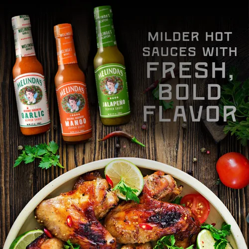 Vista 6 de Melinda's Paquete variado suave y salvaje, juego de regalo de salsa picante gourmet con variedad de sabores frescos, incluye jalapeño, mango y ajo
