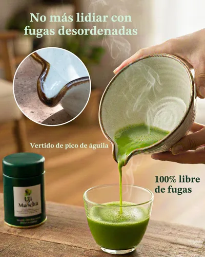 Vista 3 de Juego de batidor de matcha, juego de matcha, kit de matcha, cuenco de matcha con boquilla, cuchara, tamiz, batidor de bambú, soporte de Chasen